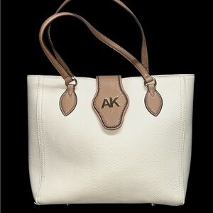 Anne Klein Cream and Tan Leather Tote with AK Logo